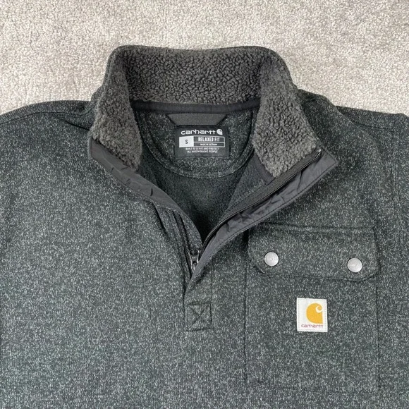 Carhartt 1/4 Zip Sweater Fleece Pullover Mens Small Relaxed Fit Midweight Pocket - Picture 1 of 14